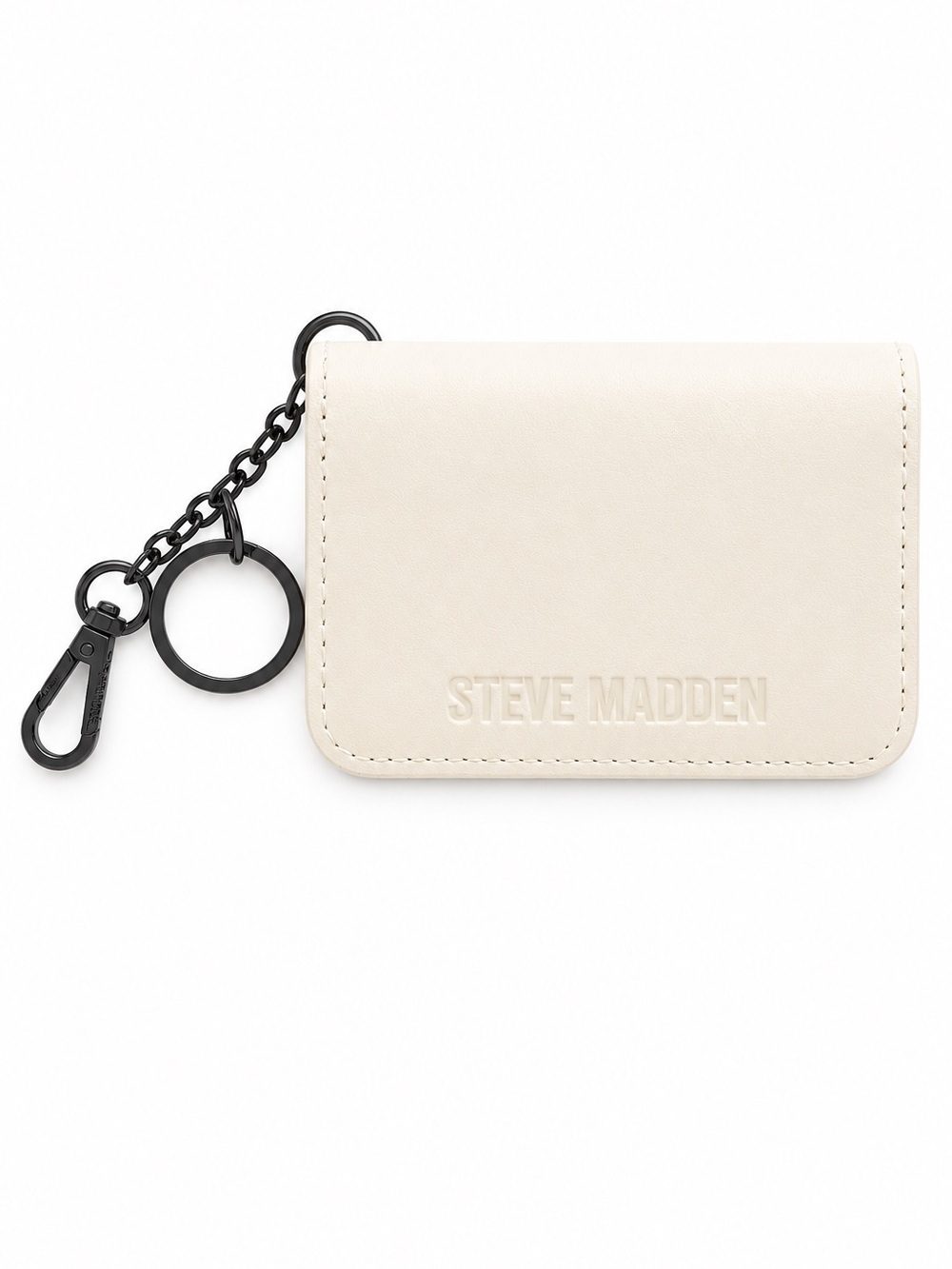 Steve Madden Ivory ID Card Holder Wallet Keychain Black Hardware